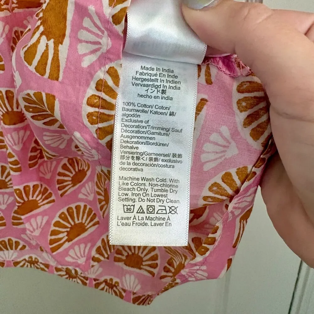 J.Crew Sunshine Fan Puff Sleeve Blouse 100% Cotton Poplin Pink Orange Size XL
